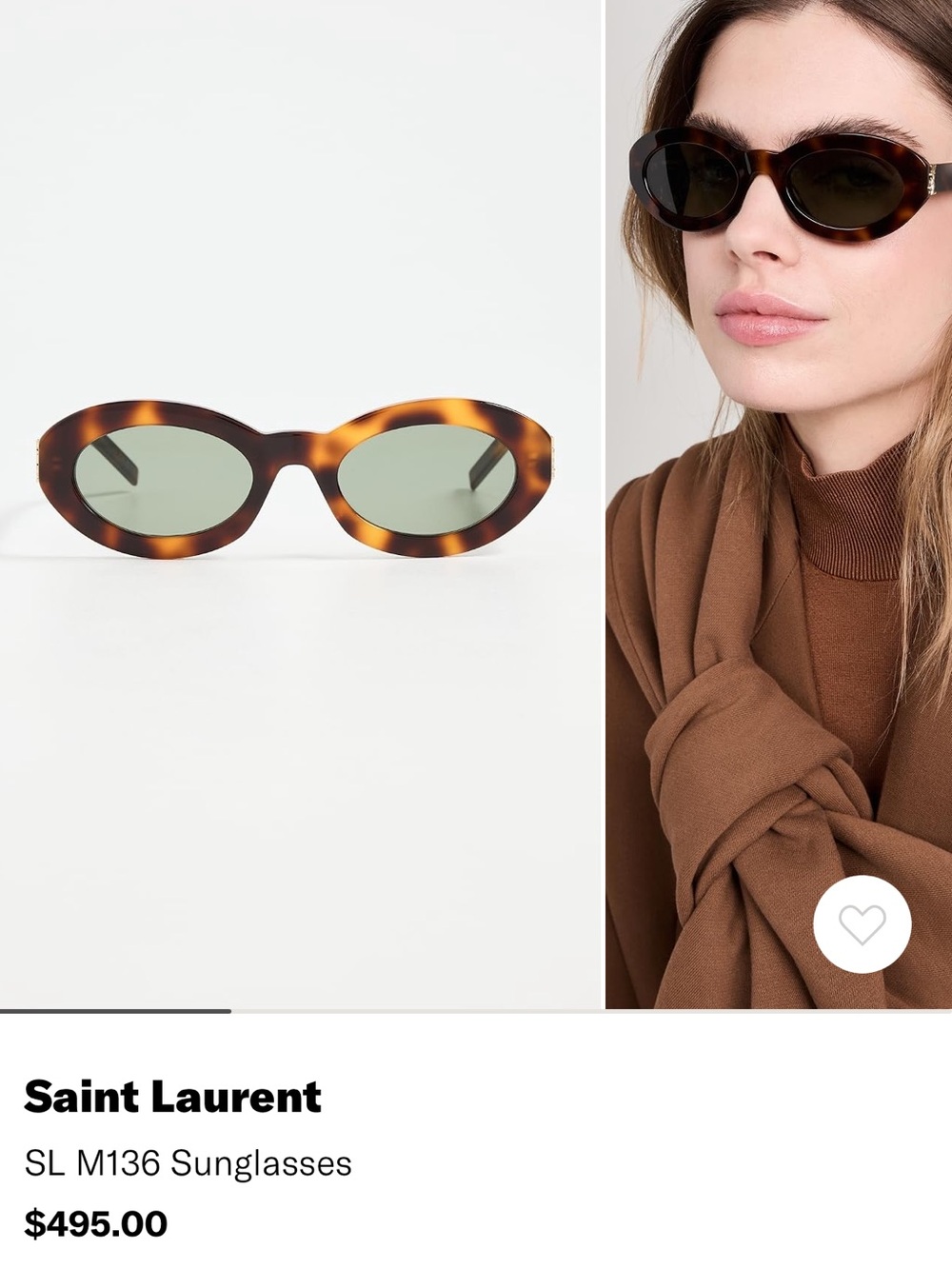 Saint Laurent Oval Tortoiseshell Sunglasses SL M136